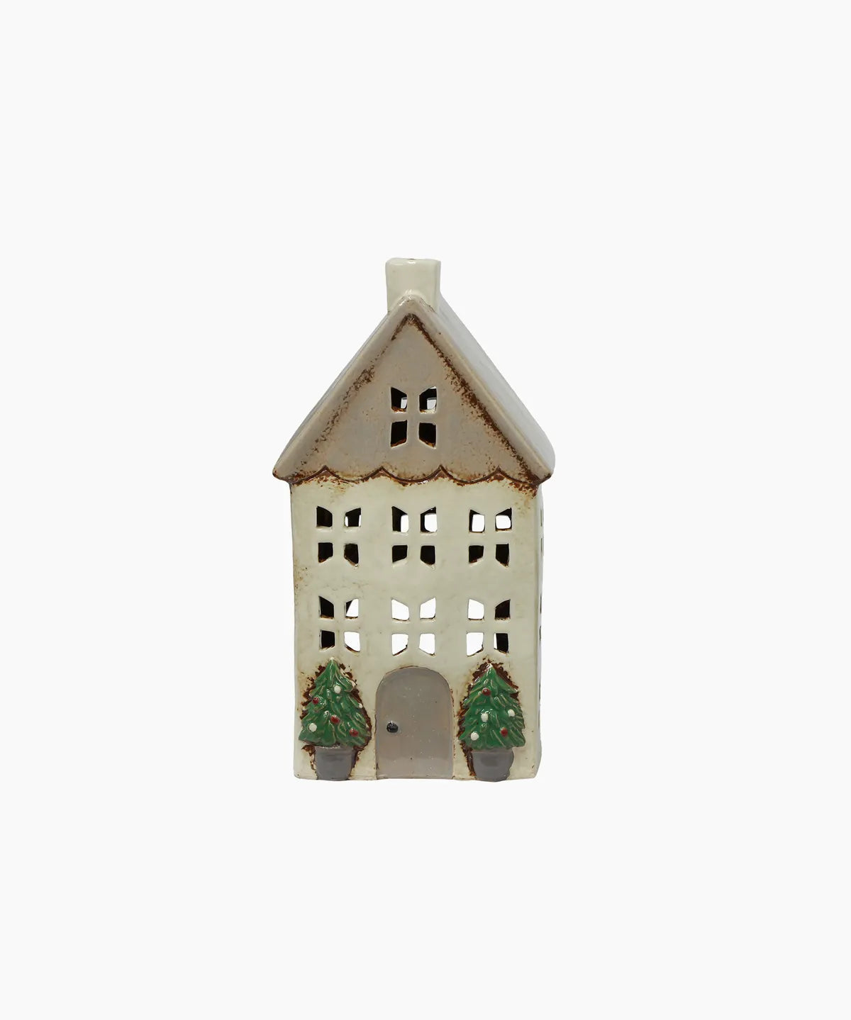 French Country Christmas Tealight House Stone with Pots Medium