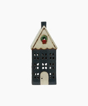 Christmas Tealight House Blue w/ Wreath Large