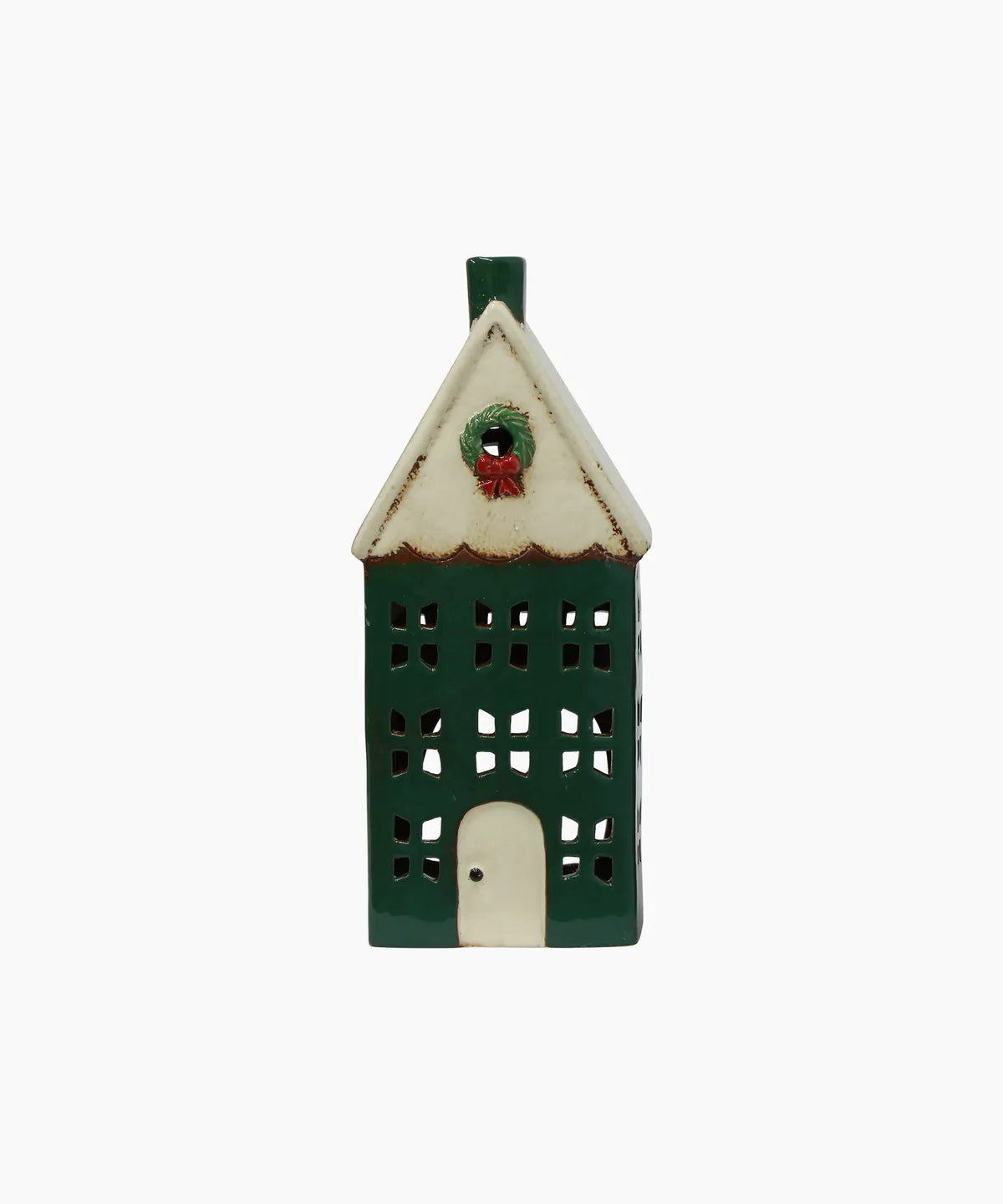 French Country Christmas Tealight House Green with Wreath Large