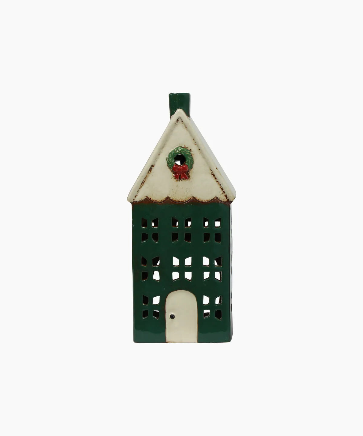 French Country Christmas Tealight House Green with Wreath Large