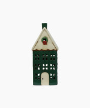 French Country Christmas Tealight House Green with Wreath Large