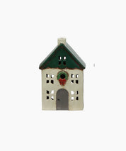 French Country Christmas Tealight House Green with Wreath Small