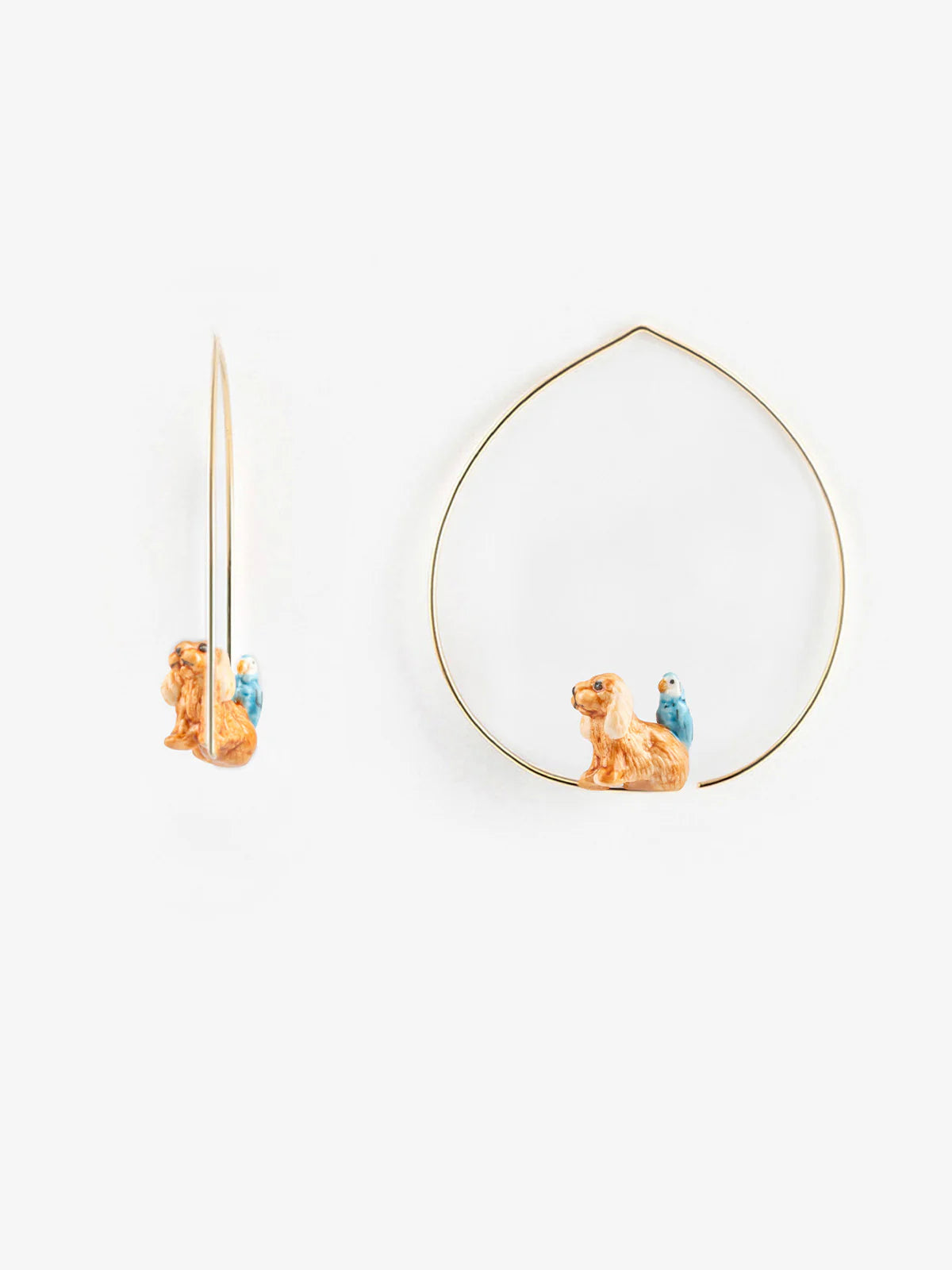 Nach Bijoux Cocker Spaniel & Bird Porcelain Hoop Earrings
