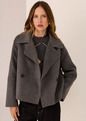 POL Cohen Cropped Wool Coat in Charcoal