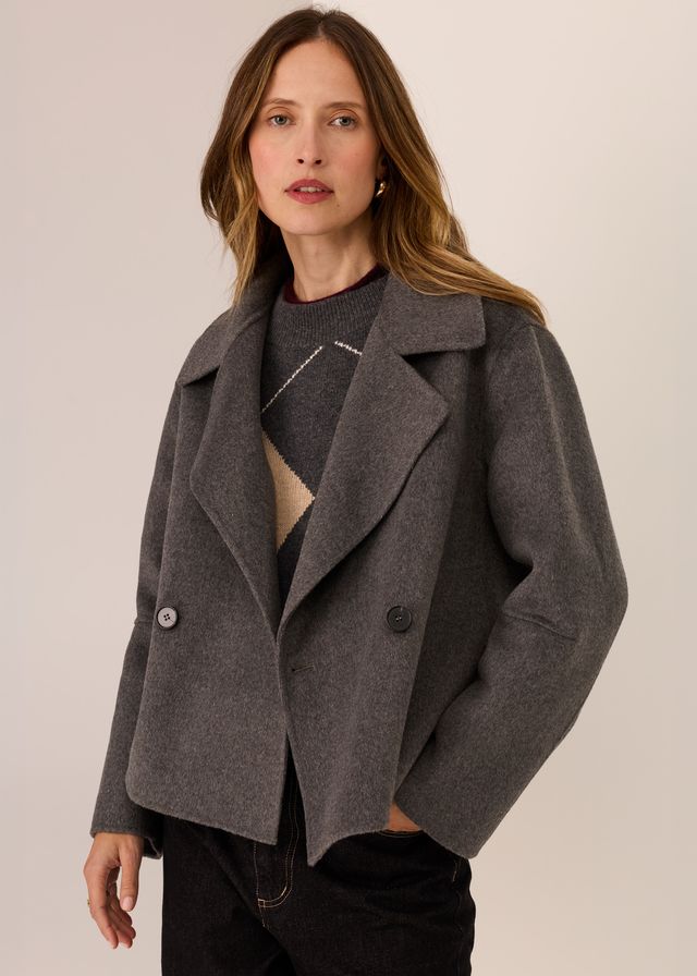 Cohen Cropped Wool Coat-Charcoal
