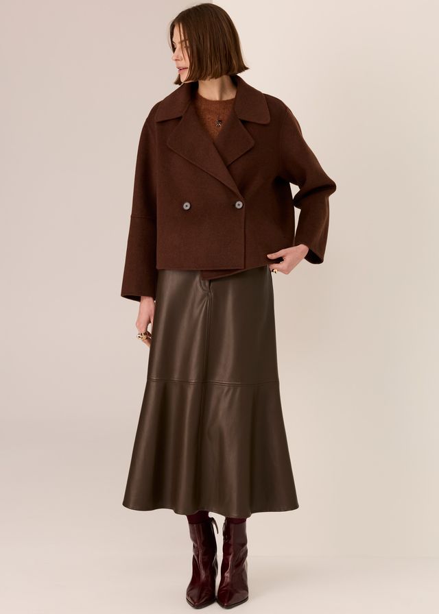 Cohen Cropped Wool Coat-Walnut