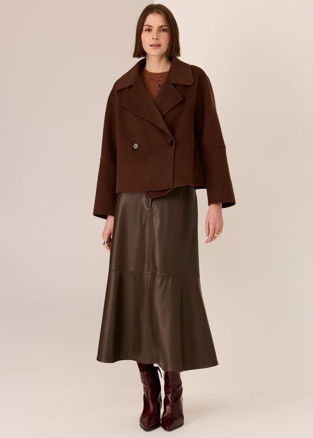 Cohen Cropped Wool Coat-Walnut