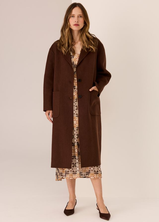 POL Cohen Long Wool Coat in Walnut