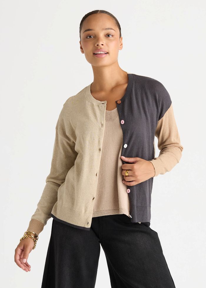LD & Co Colour Block Cardi in Natural
