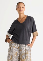 Contrast Cuff Top- Graphite