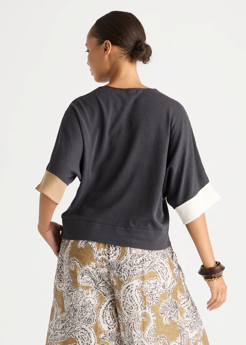 Contrast Cuff Top- Graphite