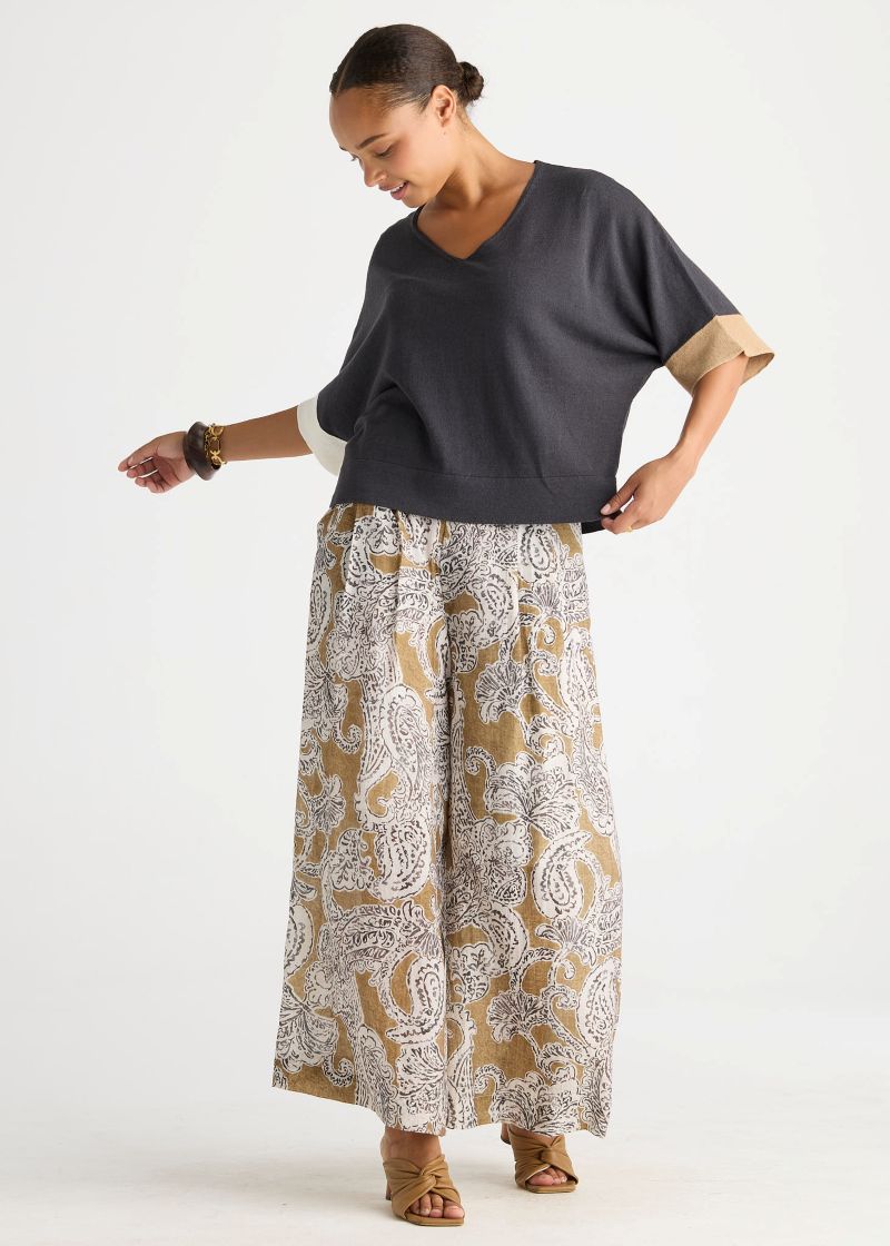 Contrast Cuff Top- Graphite