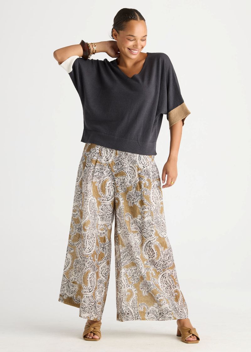 Contrast Cuff Top- Graphite