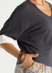 Contrast Cuff Top- Graphite