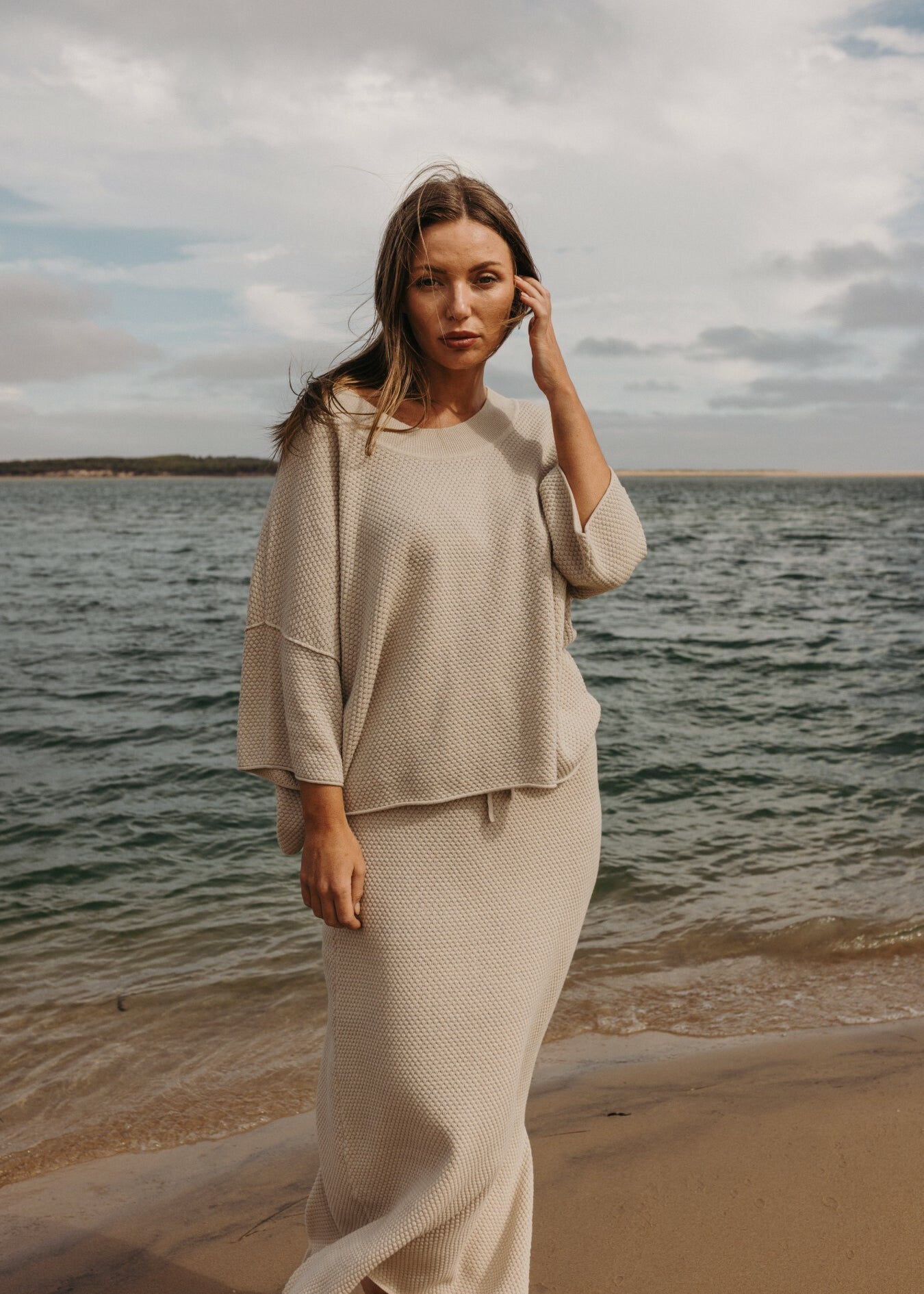Talamaya Coral Knitted Skirt in Sand Combo
