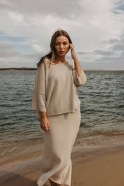 Talamaya Coral Knitted Skirt in Sand Combo