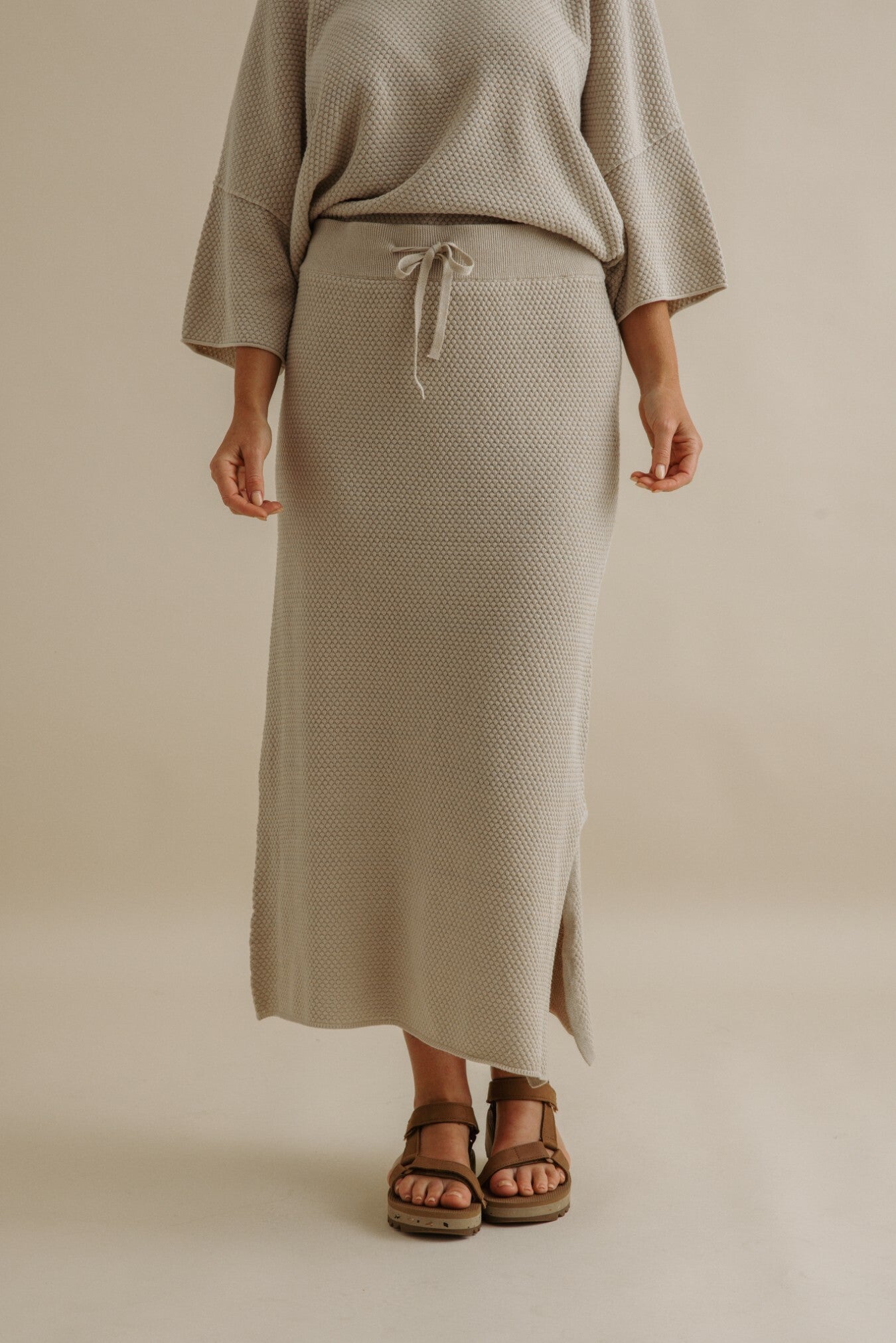 Coral Knitted Skirt- Sand Combo