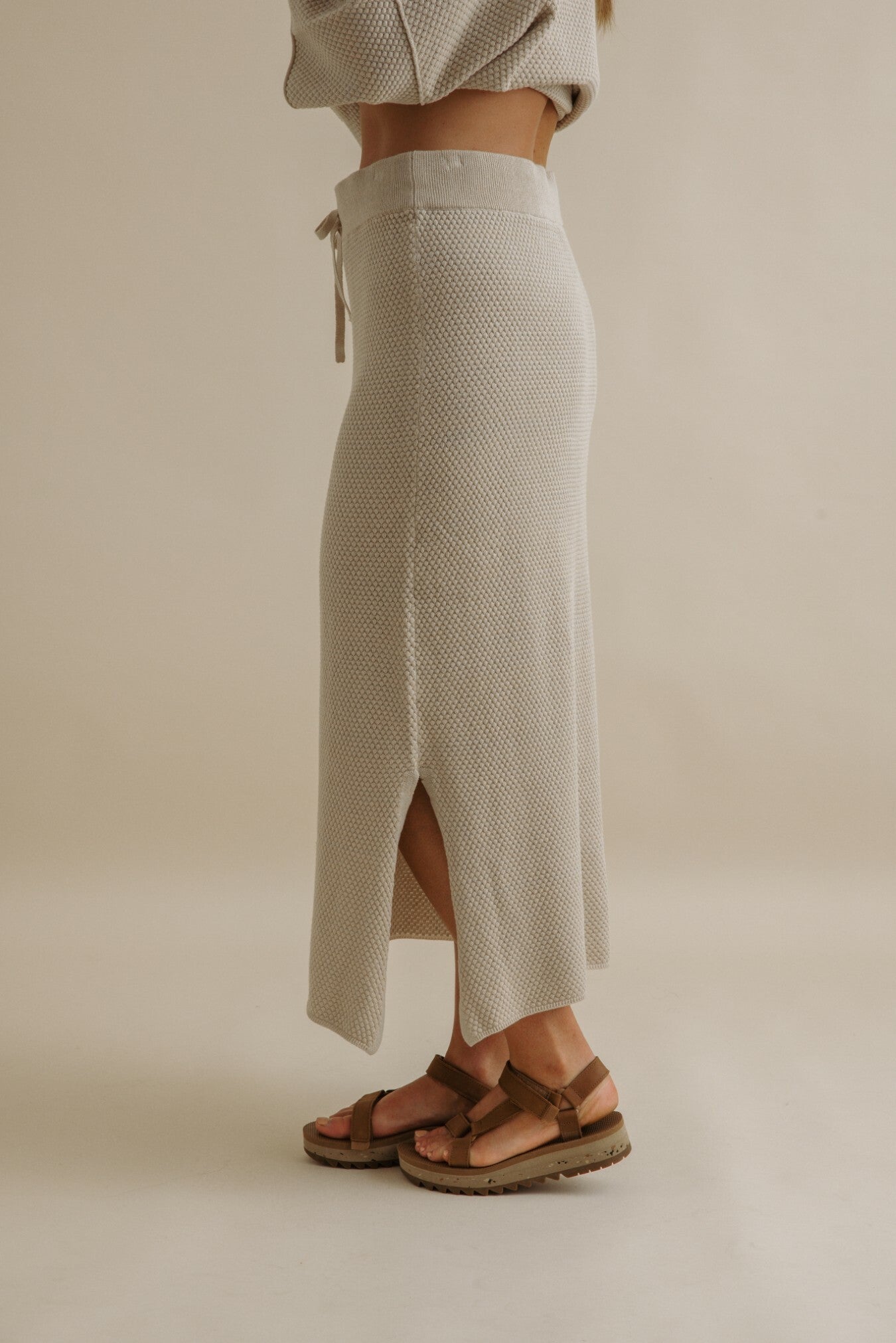 Coral Knitted Skirt- Sand Combo
