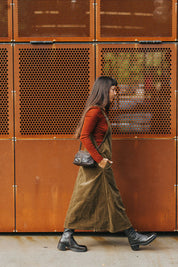 Corduroy Midi Overall Dress- Olive