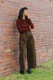 Montaigne Corduroy Wide Leg Pants in Olive