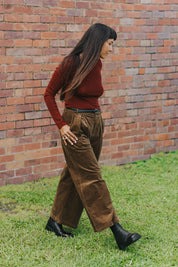Corduroy Wide Leg Pants- Tobacco