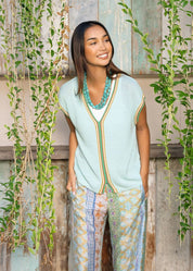 Crochet Trim Tank- Seamist