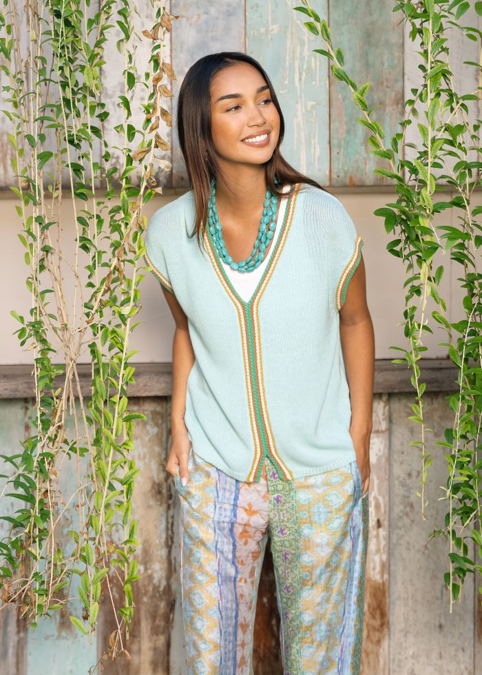 Crochet Trim Tank- Seamist