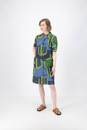 Plaza Shirt Dress- Navy/Green