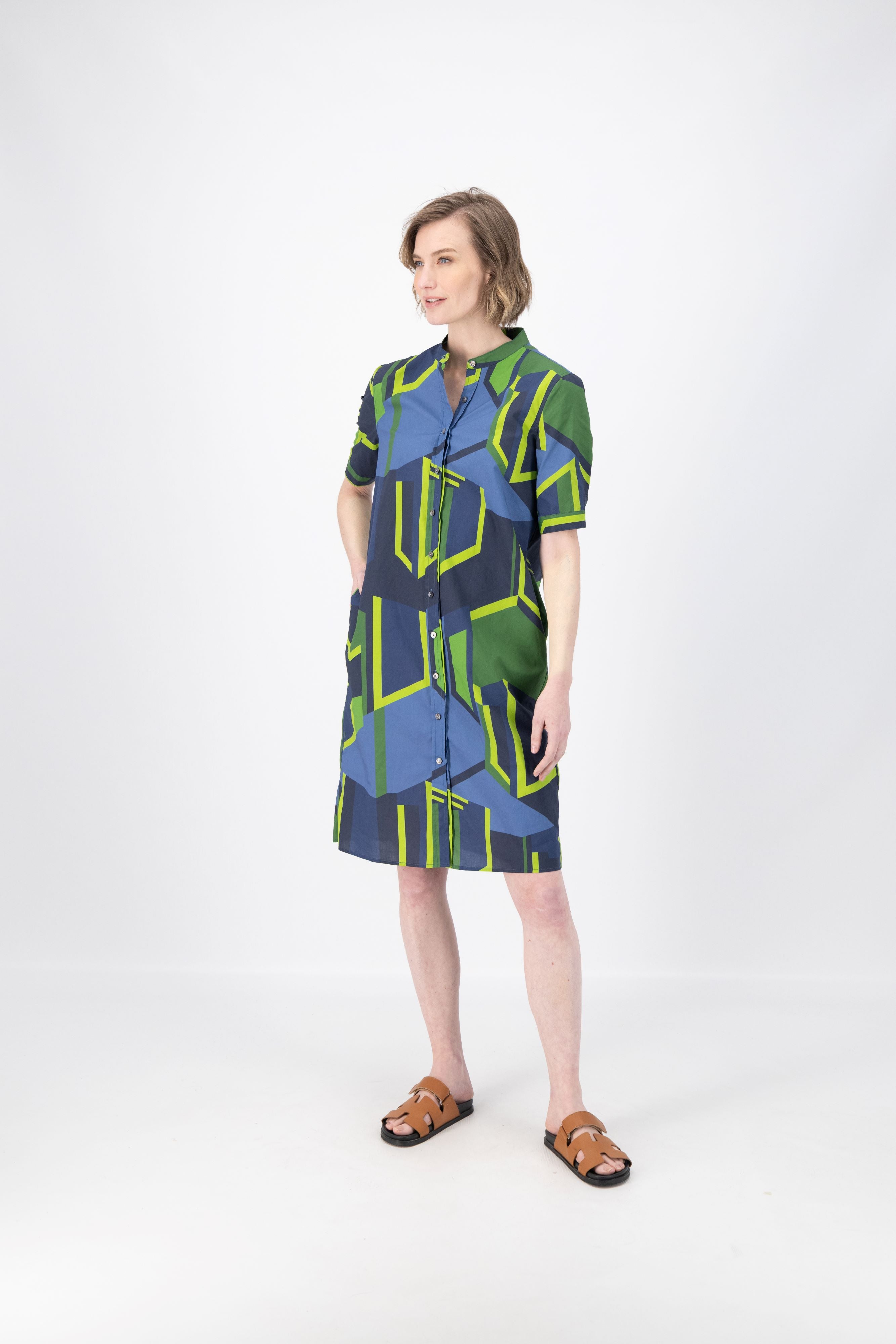 Plaza Shirt Dress- Navy/Green