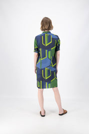 Plaza Shirt Dress- Navy/Green