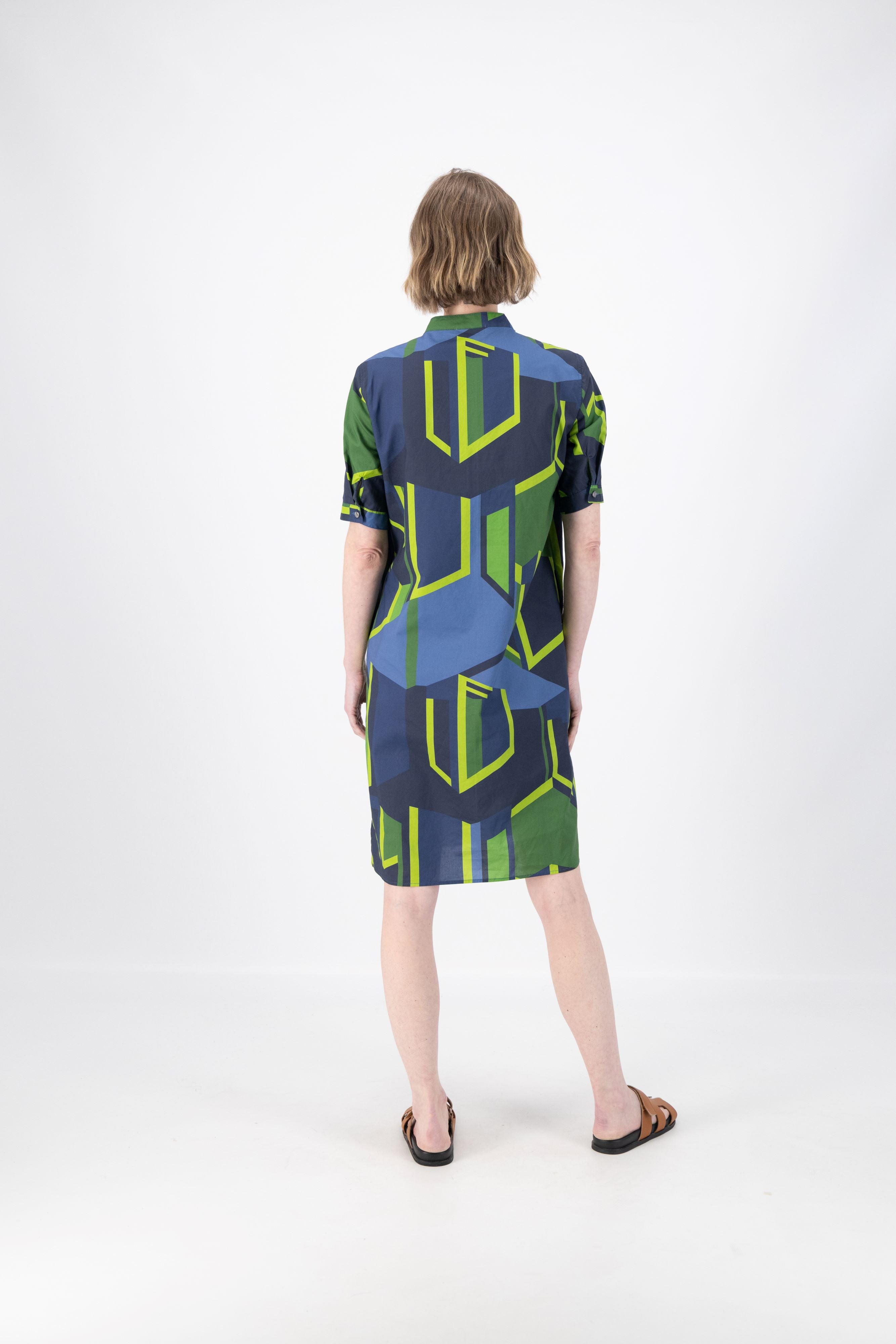Plaza Shirt Dress- Navy/Green