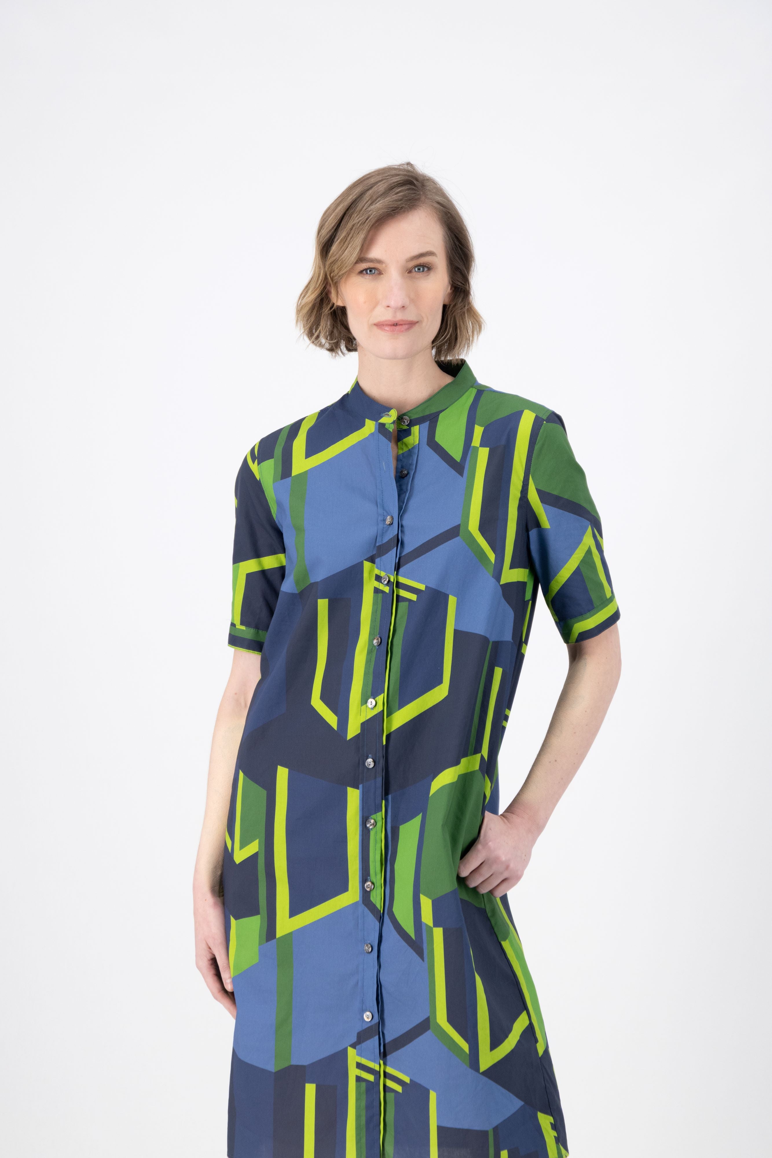 Plaza Shirt Dress- Navy/Green