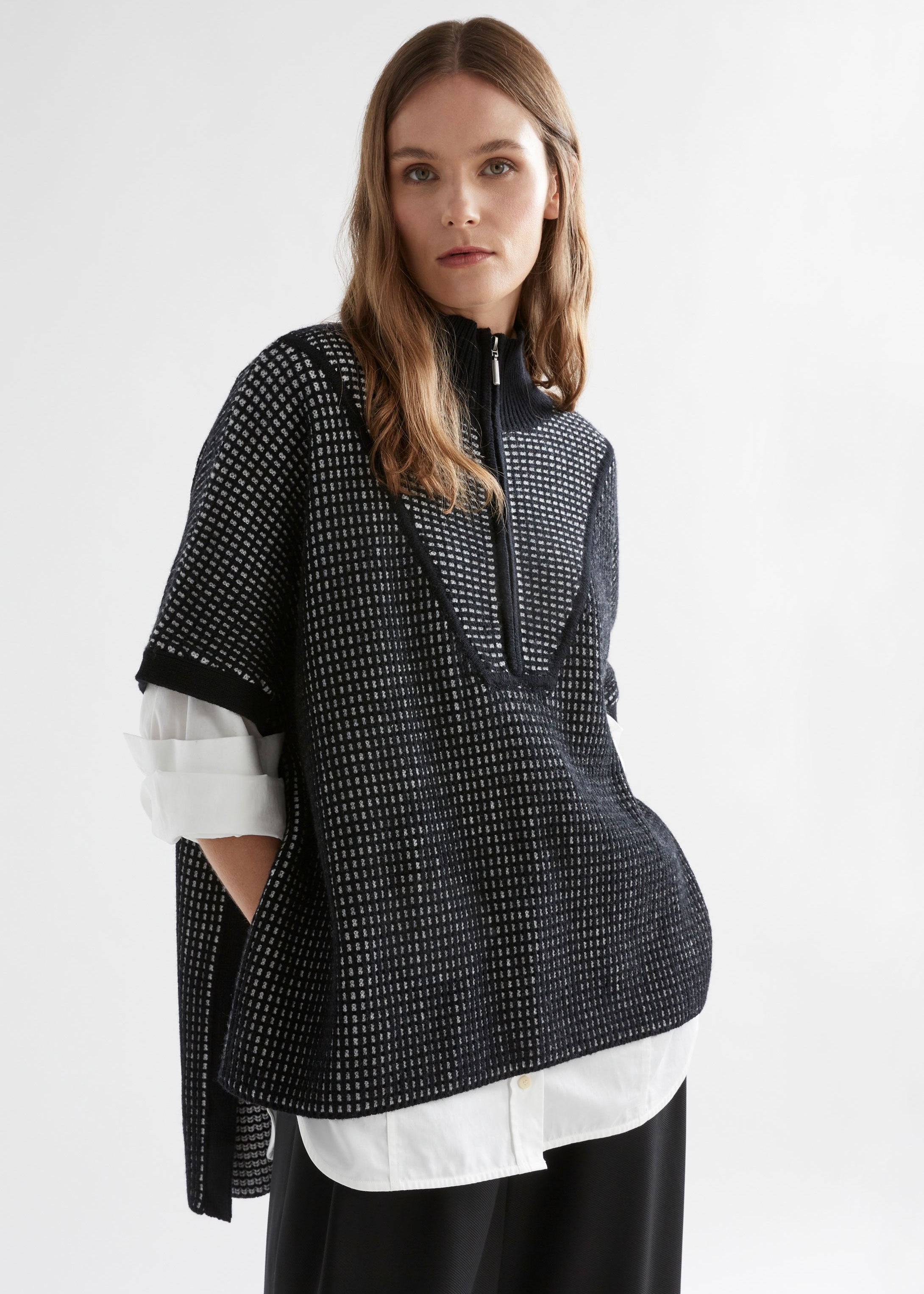 ELK Cheil Wool Poncho in Black & White