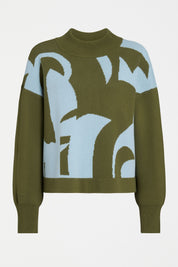 ELK Leben Cotton Sweater in Washer Blue & Artichoke