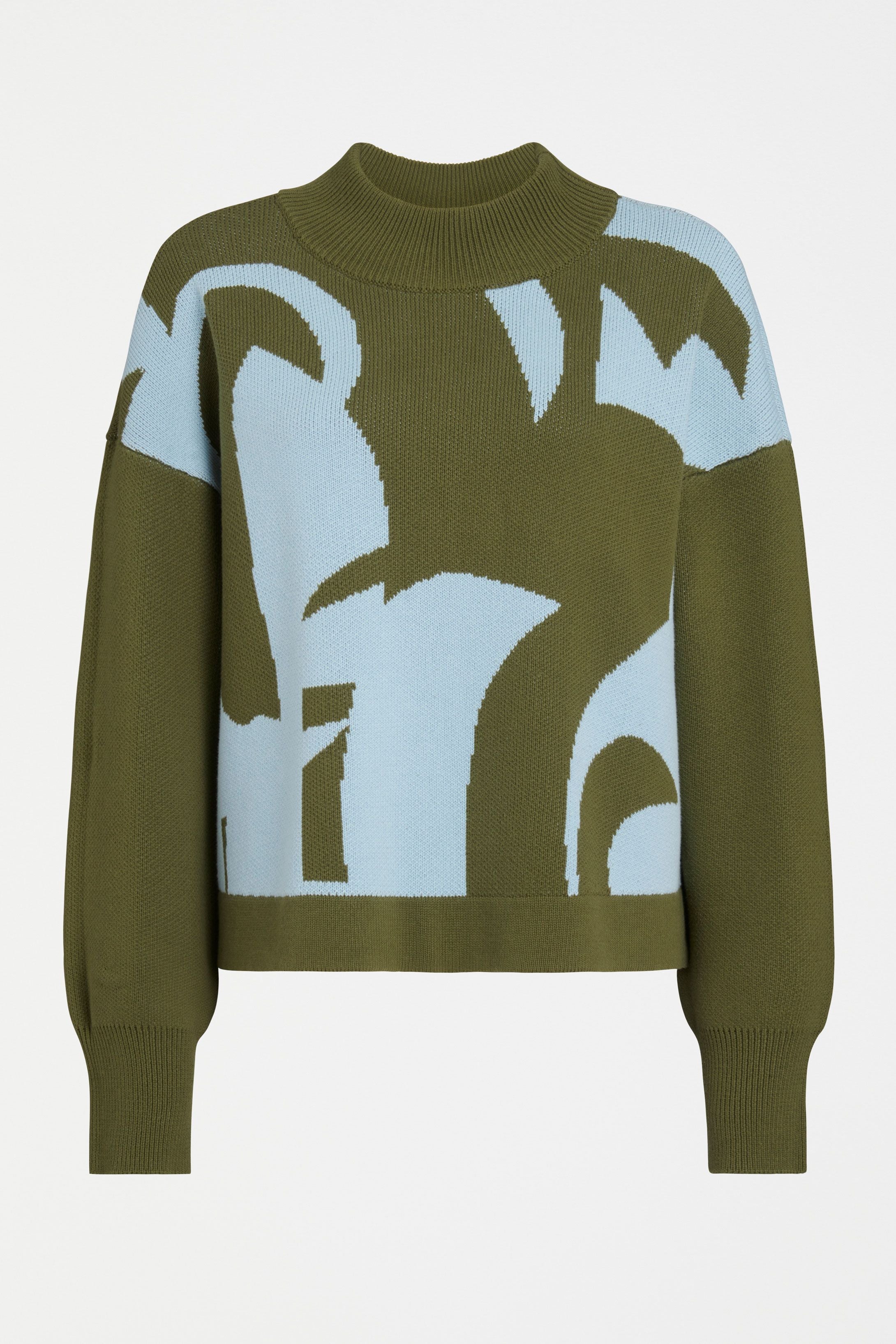 ELK Leben Cotton Sweater in Washer Blue & Artichoke