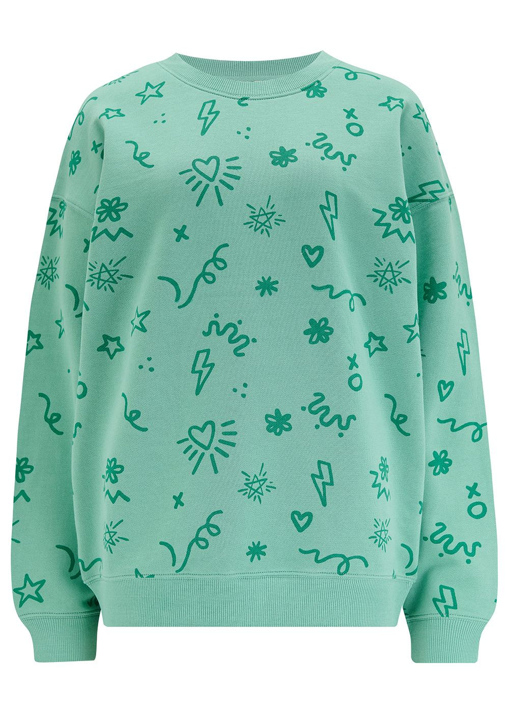 Sugarhill Brighton Edie Relaxed Sweatshirt in Green Doodle Print