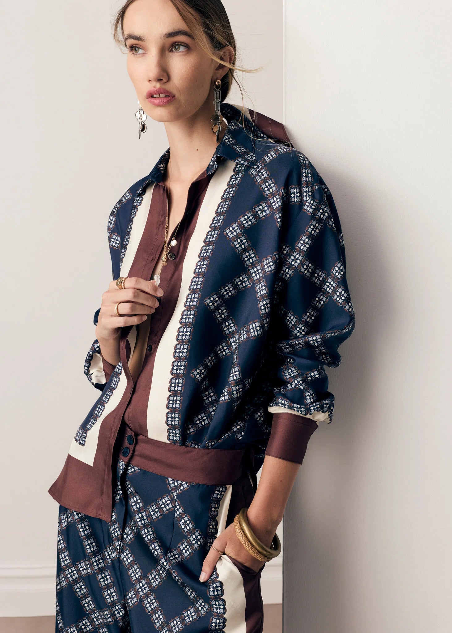 POL Clothing Eden Silk Shirt in Eden Scarf Print