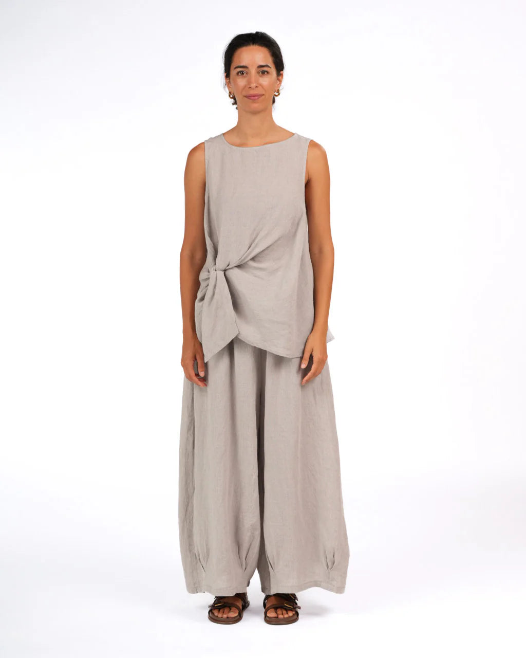 Montainge Edie French Linen Pants in Fine Houndstooth Grey