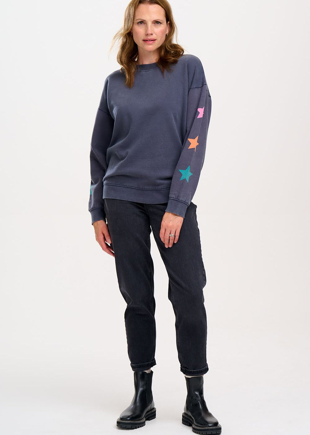 Sugarhill Brighton Edie Relaxed Sweat with Star Sleeve Print