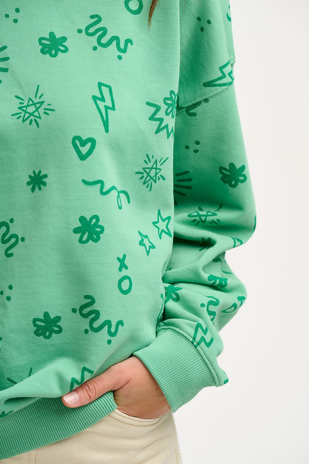 Eadie Sweatshirt-Green Doodle
