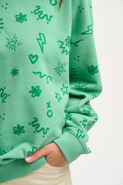 Eadie Sweatshirt-Green Doodle