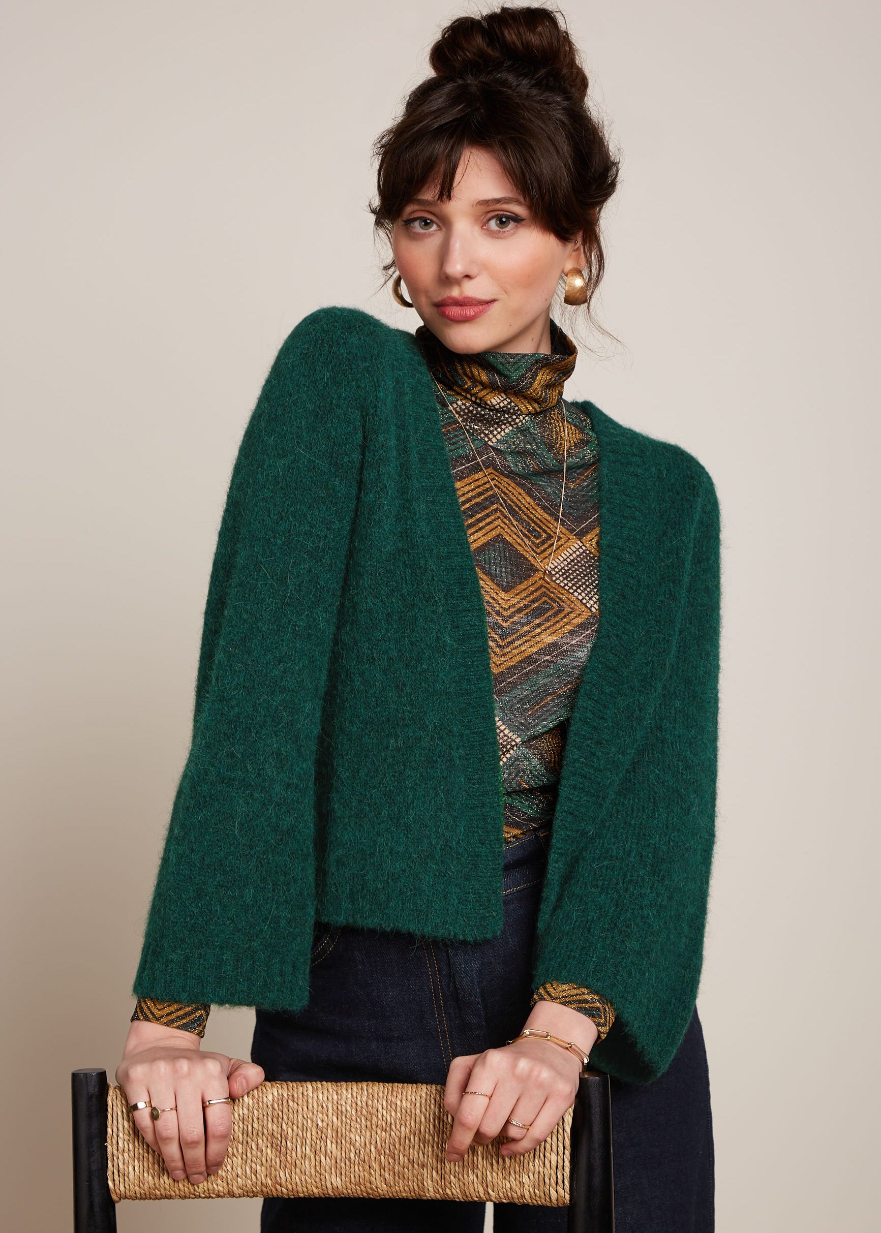 King Louie Emily Cardigan Millie in Pine Green