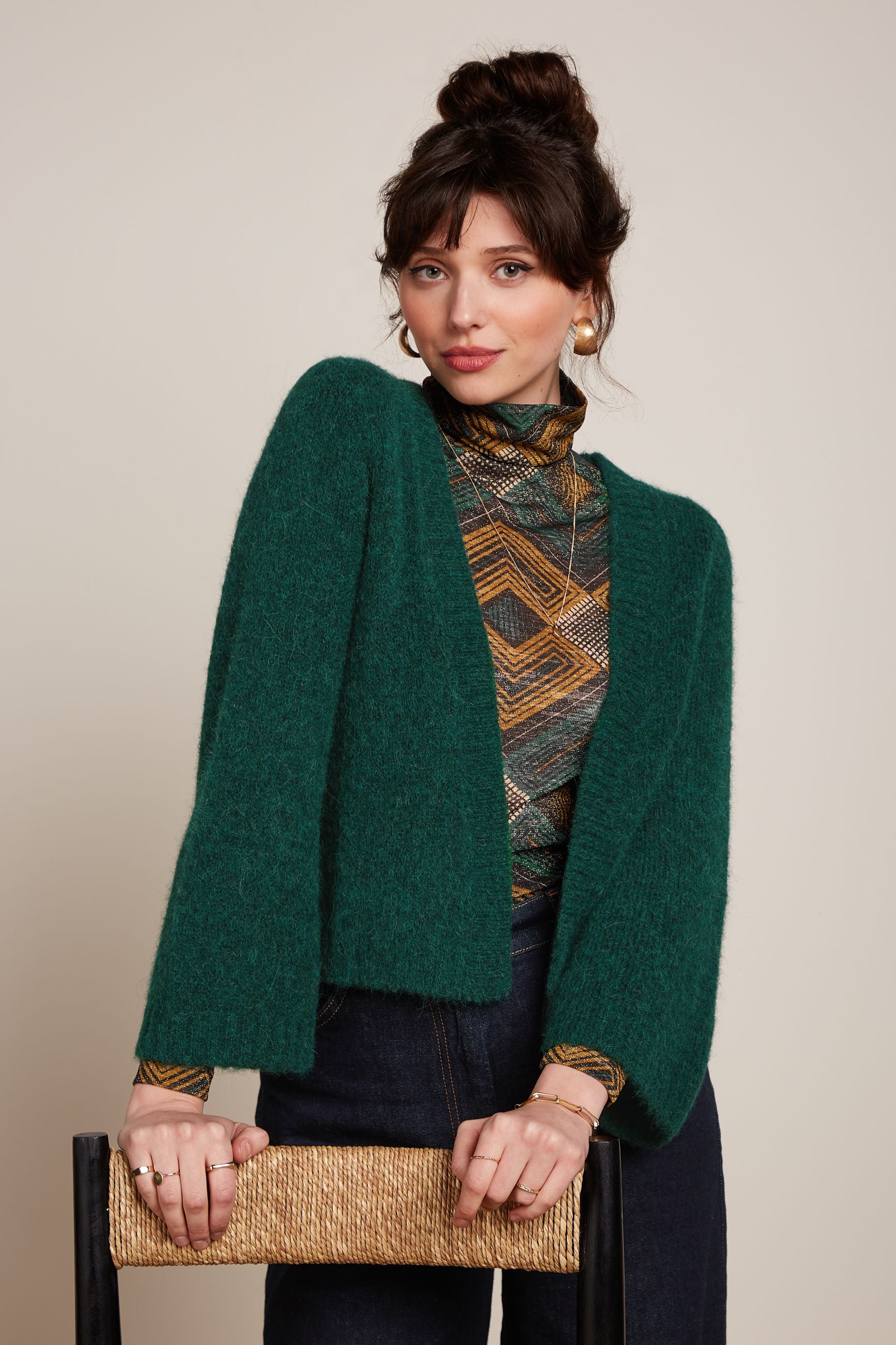 King Louie Emily Cardigan Millie in Pine Green