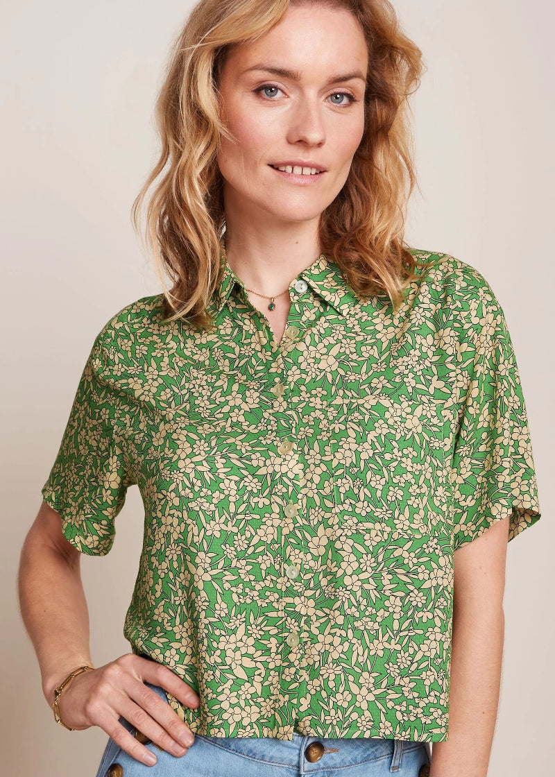 King Louie Evelina Blouse in Jasmine Green Paradis print
