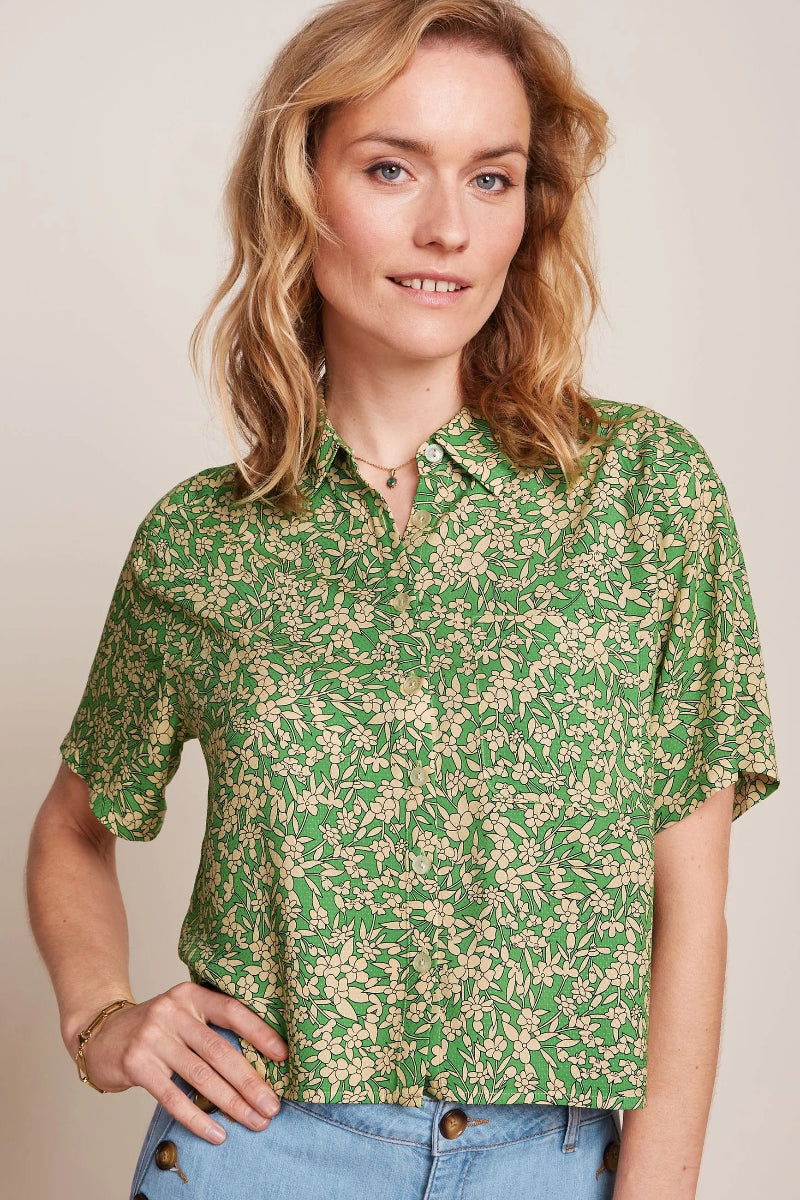 King Louie Evelina Blouse in Jasmine Green Paradis print