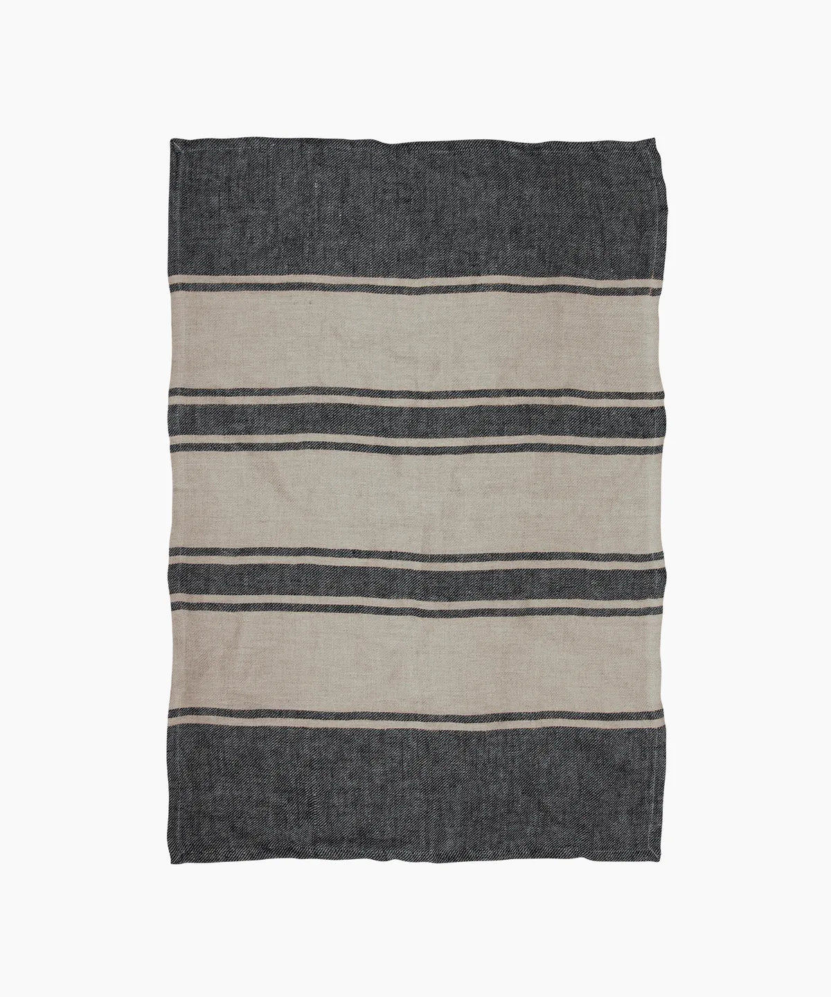 French Country Twill Tea Towel Charcoal with Natural Stripes