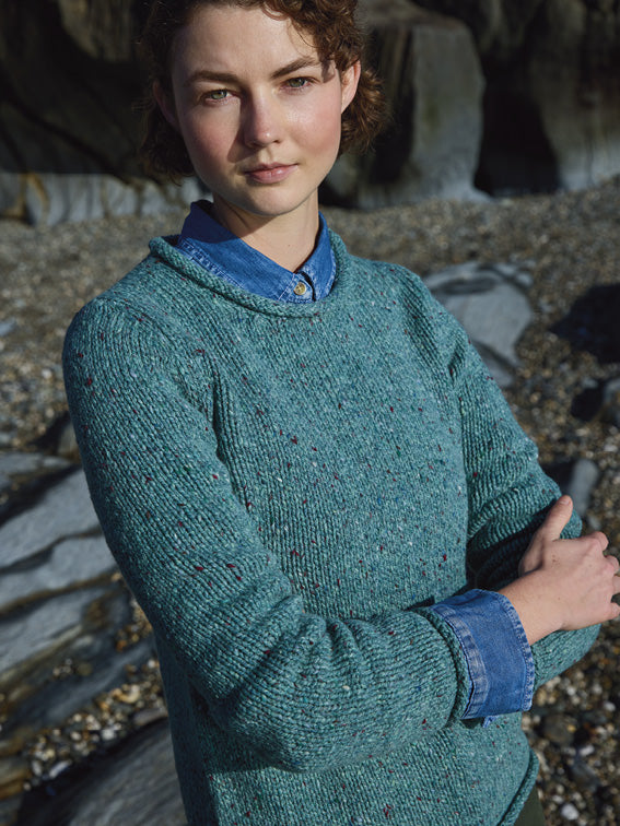 Fisherman Out of Ireland Roll Neck Jumper in Jade