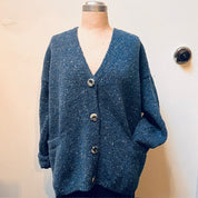 Fisherman Out Of Ireland Slouchy Vneck Cardigan in Denim