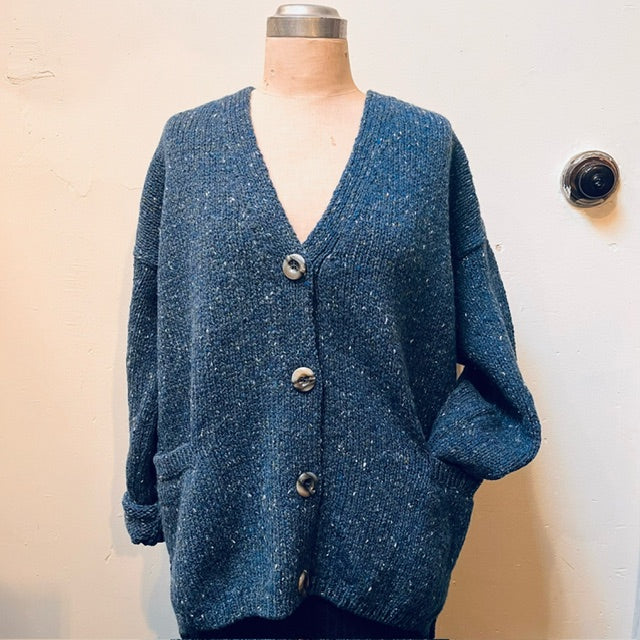 Fisherman Out Of Ireland Slouchy Vneck Cardigan in Denim