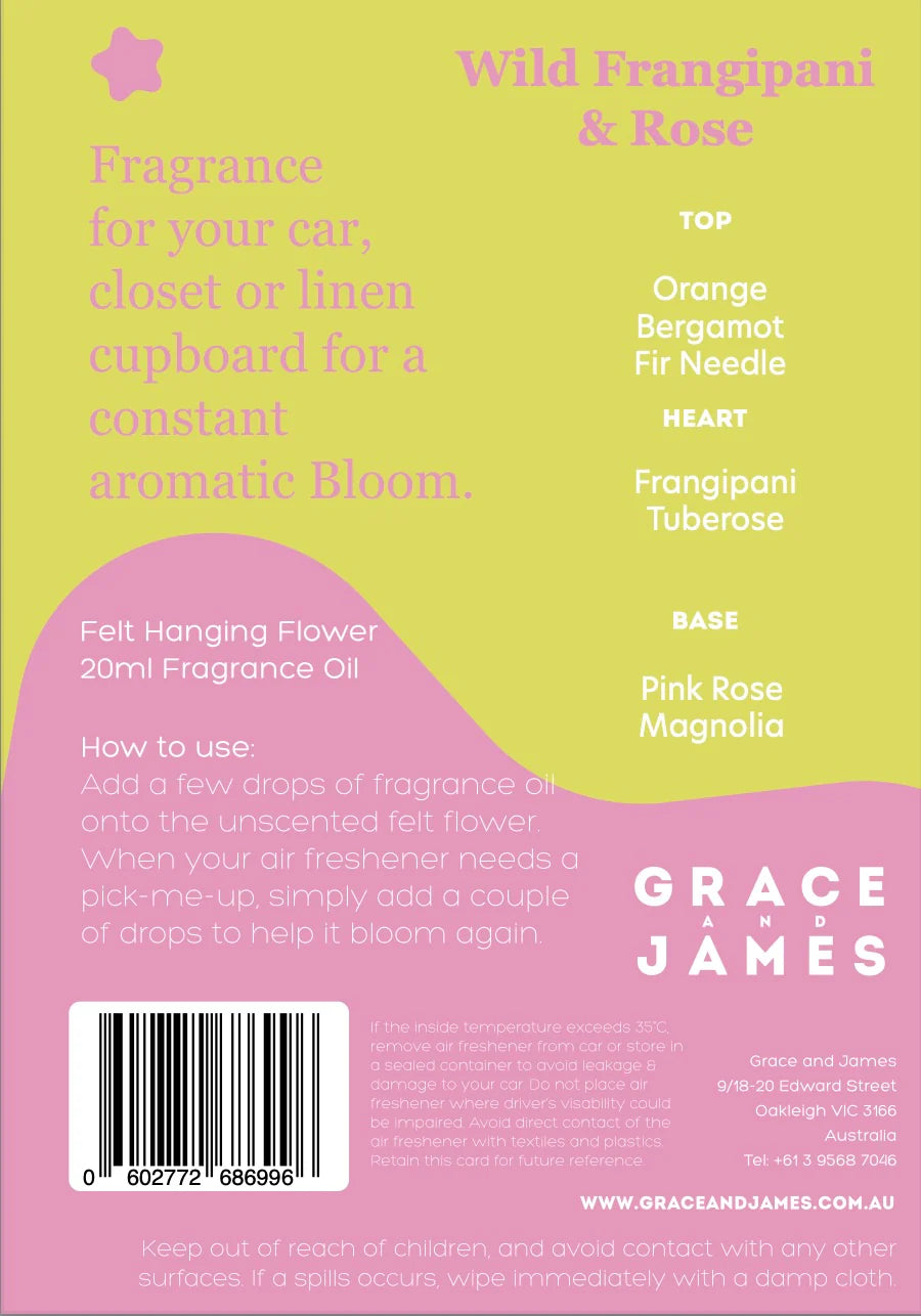 BLOOM Felt Air Freshener- Wild Frangipani & Rose